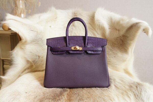 DDMode Hermes Touch Birkin 25CM Togo / Crocodile Leather 9G Amethyst Gold Hardware