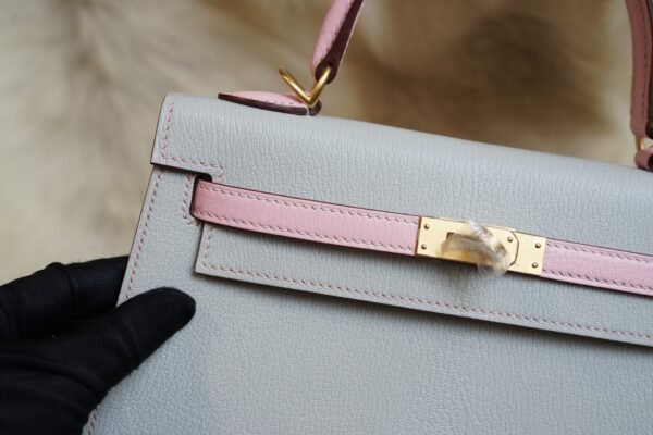 DDMode Hermes T0 Blue Brume / 3Q Rose Sakura Chevre Kelly 25CM Brush Gold