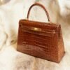 DDMode Wechat Hermes 33 Miel Shiny Crocodile Kelly Sellier 28CM Gold Hardware