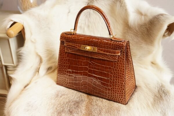 DDMode Wechat Hermes 33 Miel Shiny Crocodile Kelly Sellier 28CM Gold Hardware