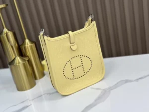 DDMode Hermès Mini Evelyne Togo Light Yellow Silver Hardware 16cm Full Handmade Phw