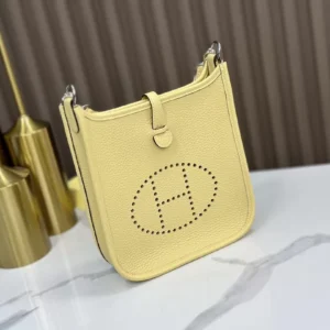 DDMode Hermès Mini Evelyne Togo Light Yellow Silver Hardware 16cm Full Handmade Phw