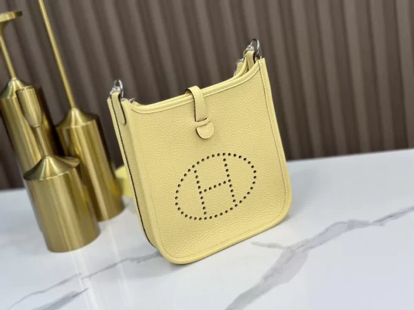 DDMode Hermès Mini Evelyne Togo Light Yellow Silver Hardware 16cm Full Handmade Phw