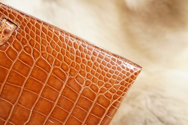 DDMode Wechat Hermes 33 Miel Shiny Crocodile Kelly Sellier 28CM Gold Hardware