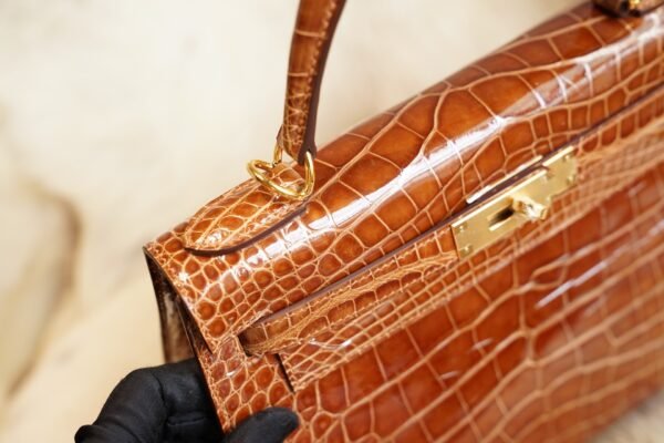 DDMode Wechat Hermes 33 Miel Shiny Crocodile Kelly Sellier 28CM Gold Hardware