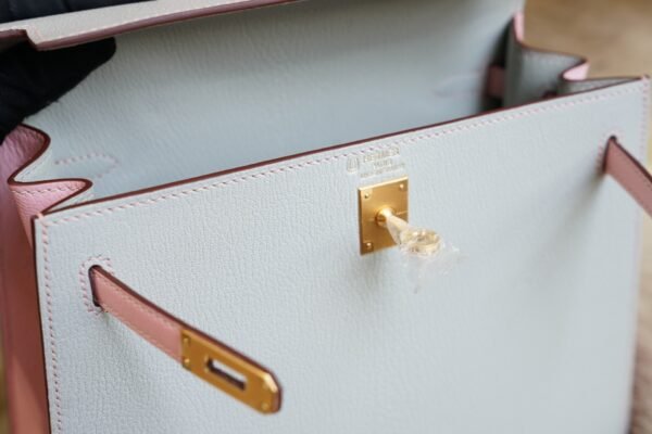 DDMode Hermes T0 Blue Brume / 3Q Rose Sakura Chevre Kelly 25CM Brush Gold
