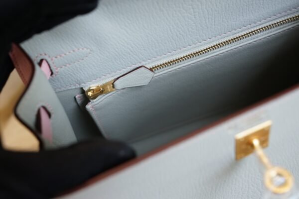 DDMode Hermes T0 Blue Brume / 3Q Rose Sakura Chevre Kelly 25CM Brush Gold