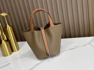 DDMode Factory Picotin Togo Etoupe Grey & Golden Brown Silver Hardware 18cm Full Handmade