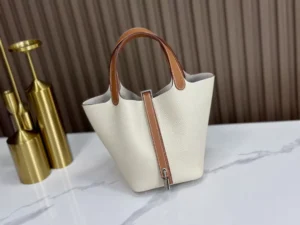 DDMode Factory Picotin Togo Creamy White & Golden Brown Silver Hardware 18cm Full Handmade