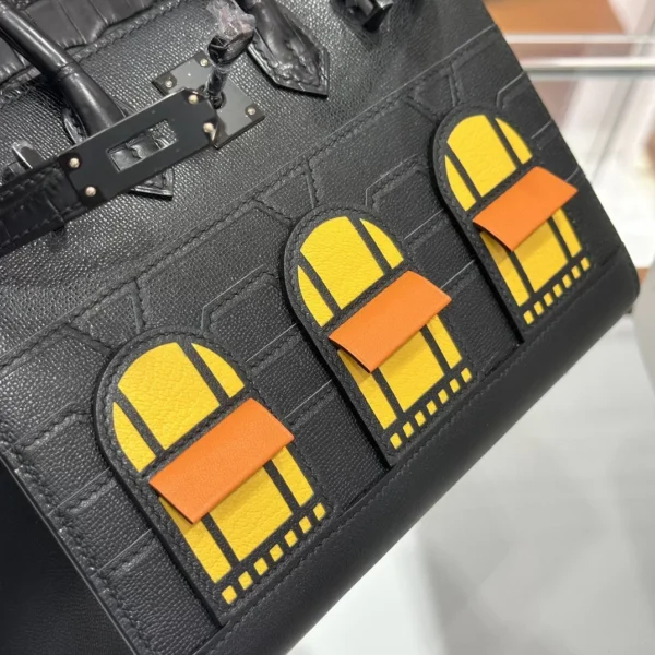 DDMode Factory Birkin Faubourg Epsom & Alligator Black & Yellow & Orange 20cm Full Handmade