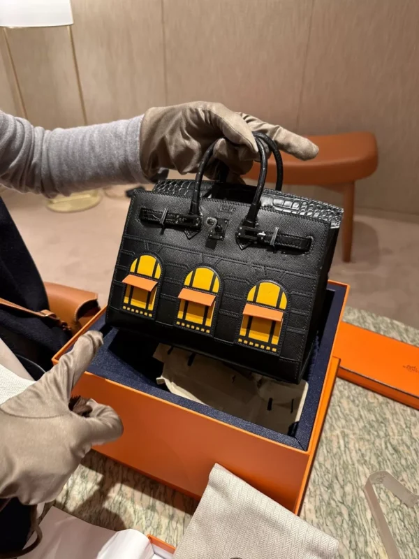 DDMode Factory Birkin Faubourg Epsom & Alligator Black & Yellow & Orange 20cm Full Handmade