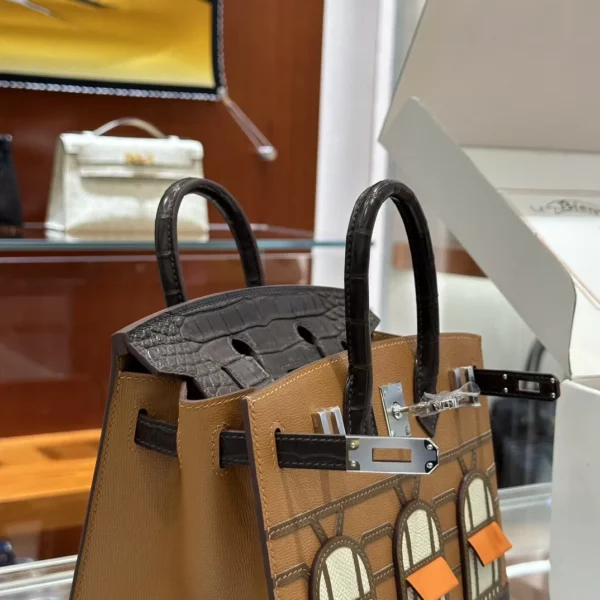 DDMode Factory Birkin Faubourg Epsom & Alligator Brown & Black & White & Orange 20cm Full Handmade