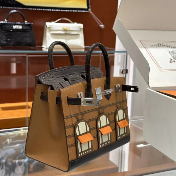 DDMode Factory Birkin Faubourg Epsom & Alligator Brown & Black & White & Orange 20cm Full Handmade