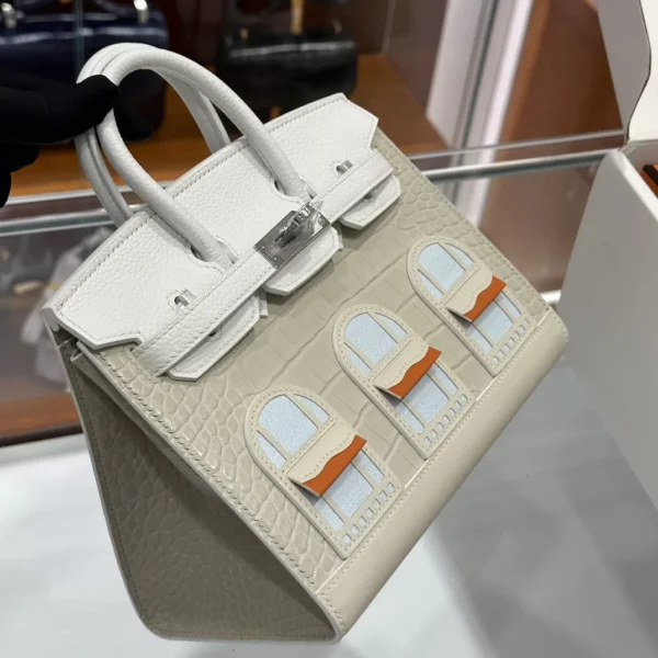 DDMode Factory Birkin Faubourg Epsom & Alligator offwhite & White & Orange 20cm Full Handmade