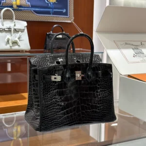 DDMode Factory Birkin Shiny Alligator crocodile Black Silver Hardware 25cm Full Handmade