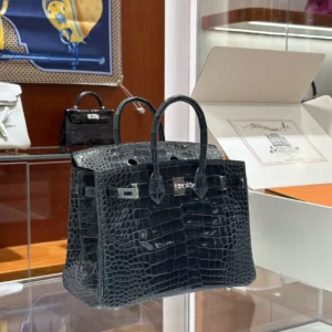 DDMode Factory Birkin Shiny Alligator crocodile Dark Blue Silver Hardware 25cm Full Handmade