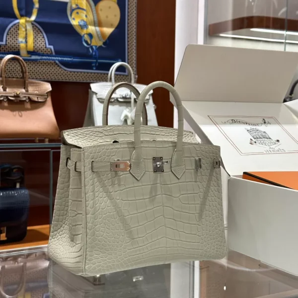DDMode Factory Birkin Matte Alligator crocodile Ice White Silver Hardware 25cm Full Handmade