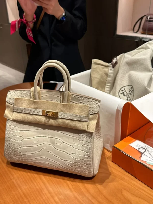 DDMode Factory Birkin Matte Alligator crocodile Ice White Silver Hardware 25cm Full Handmade