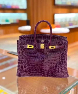 DDMode Factory Birkin shiny porosus crocodile Gallon purple Gold Hardware 30cm Full Handmade