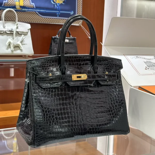 DDMode Factory Birkin shiny porosus crocodile Black Gold Hardware 30cm Full Handmade