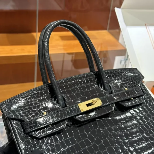 DDMode Factory Birkin shiny porosus crocodile Black Gold Hardware 30cm Full Handmade