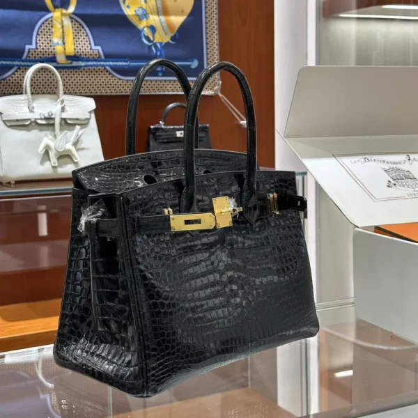 DDMode Factory Birkin shiny porosus crocodile Black Gold Hardware 30cm Full Handmade
