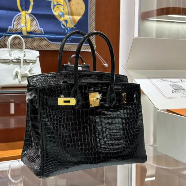 DDMode Factory Birkin shiny porosus crocodile Black Gold Hardware 30cm Full Handmade