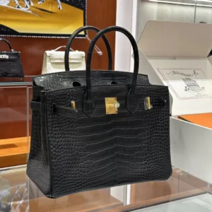 DDMode Factory Birkin Matte Alligator crocodile Black Gold Hardware 30cm Full Handmade