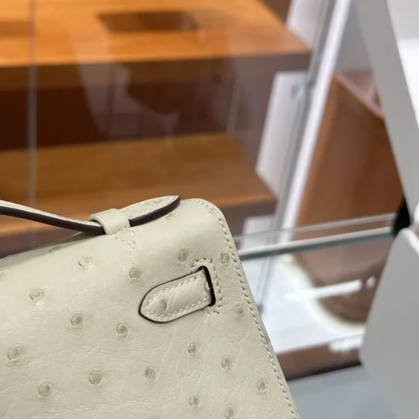 DDMode Factory Kelly Pochette Ostrich Creamy White Gold Hardware 22cm Full Handmade