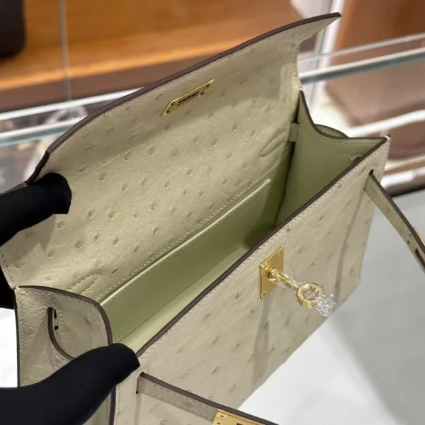 DDMode Factory Kelly Pochette Ostrich Creamy White Gold Hardware 22cm Full Handmade