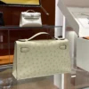 DDMode Factory Kelly Pochette Ostrich Creamy White Gold Hardware 22cm Full Handmade