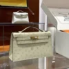 DDMode Factory Kelly Pochette Ostrich Creamy White Gold Hardware 22cm Full Handmade