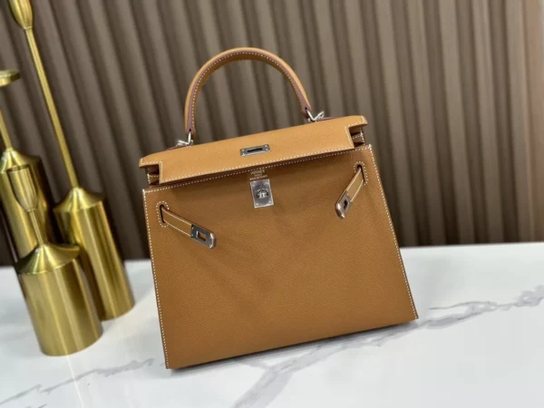 DDMode Factory Kelly Epsom Golden Brown Silver Hardware 25cm Full Handmade