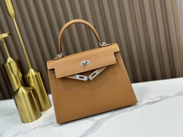 DDMode Factory Kelly Epsom Golden Brown Silver Hardware 25cm Full Handmade