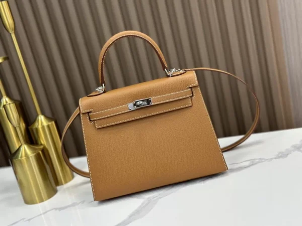 DDMode Factory Kelly Epsom Golden Brown Silver Hardware 25cm Full Handmade