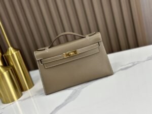 DDMode Factory Mini Kelly Pochette Swift Etoupe Grey Gold Hardware 22cm Full Handmade