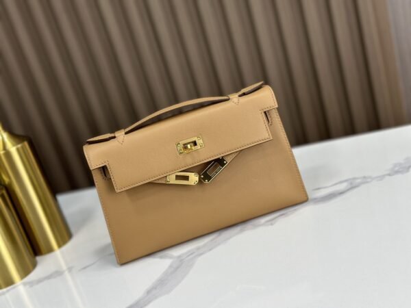 DDMode Factory Mini Kelly Pochette Swift Tea Khaki Gold Hardware 22cm Full Handmade