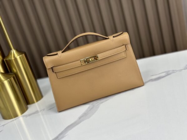 DDMode Factory Mini Kelly Pochette Swift Tea Khaki Gold Hardware 22cm Full Handmade