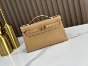 DDMode Factory Mini Kelly Pochette Swift Tea Khaki Gold Hardware 22cm Full Handmade