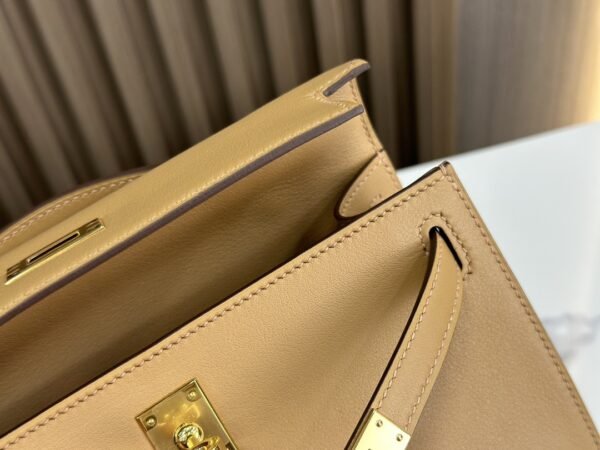 DDMode Factory Mini Kelly Pochette Swift Tea Khaki Gold Hardware 22cm Full Handmade