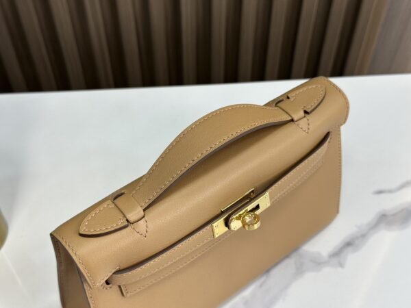 DDMode Factory Mini Kelly Pochette Swift Tea Khaki Gold Hardware 22cm Full Handmade