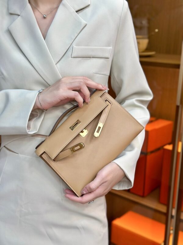 DDMode Factory Mini Kelly Pochette Swift Tea Khaki Gold Hardware 22cm Full Handmade