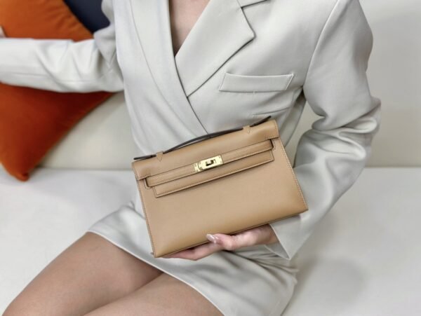 DDMode Factory Mini Kelly Pochette Swift Tea Khaki Gold Hardware 22cm Full Handmade