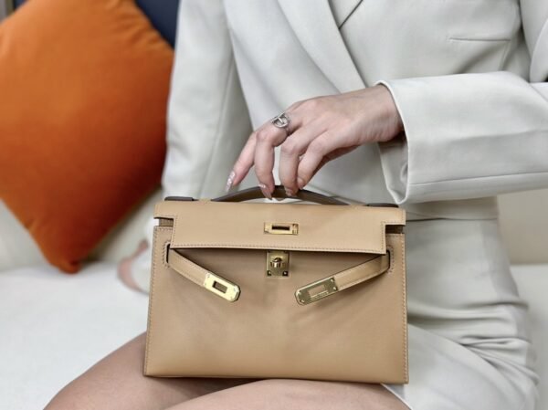 DDMode Factory Mini Kelly Pochette Swift Tea Khaki Gold Hardware 22cm Full Handmade