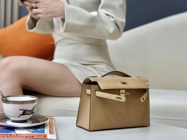 DDMode Factory Mini Kelly Pochette Swift Tea Khaki Gold Hardware 22cm Full Handmade