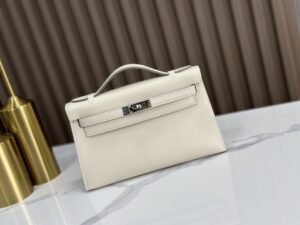 DDMode Factory Mini Kelly Pochette Swift Creamy White Silver Hardware 22cm Full Handmade