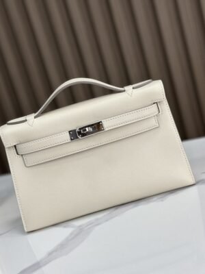 DDMode Factory Mini Kelly Pochette Swift Creamy White Silver Hardware 22cm Full Handmade