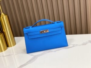 DDMode Factory Mini Kelly Pochette Epsom Bright Blue Silver Hardware 22cm Full Handmade