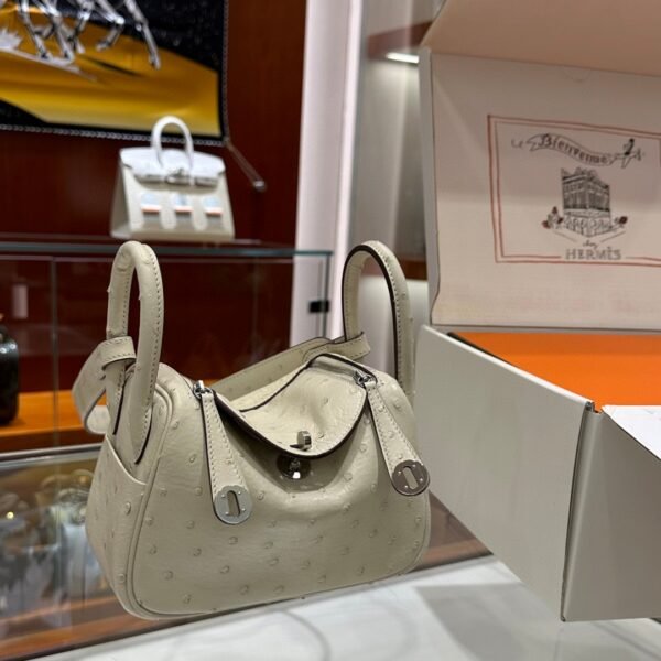 DDMode Factory Mini Lindy Ostrich Creamy White Silver Hardware 19cm Full Handmade