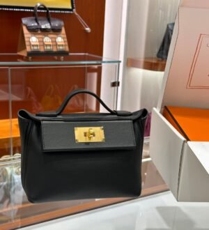 DDMode Factory Mini Kelly 2424 Evercolor Black Gold Hardware 21cm Full Handmade